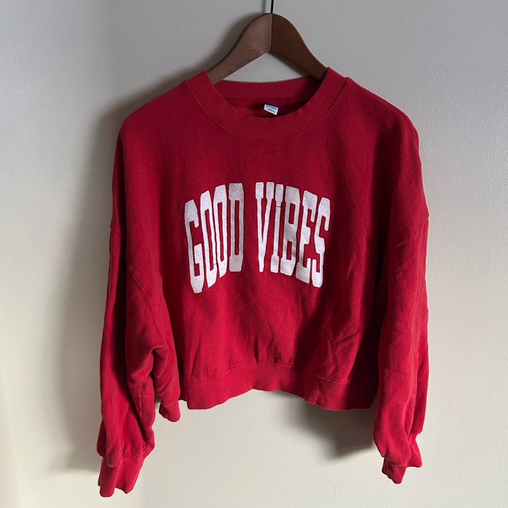 Old Navy | Red Good Vibes Cropped Pullover Sweatshirt